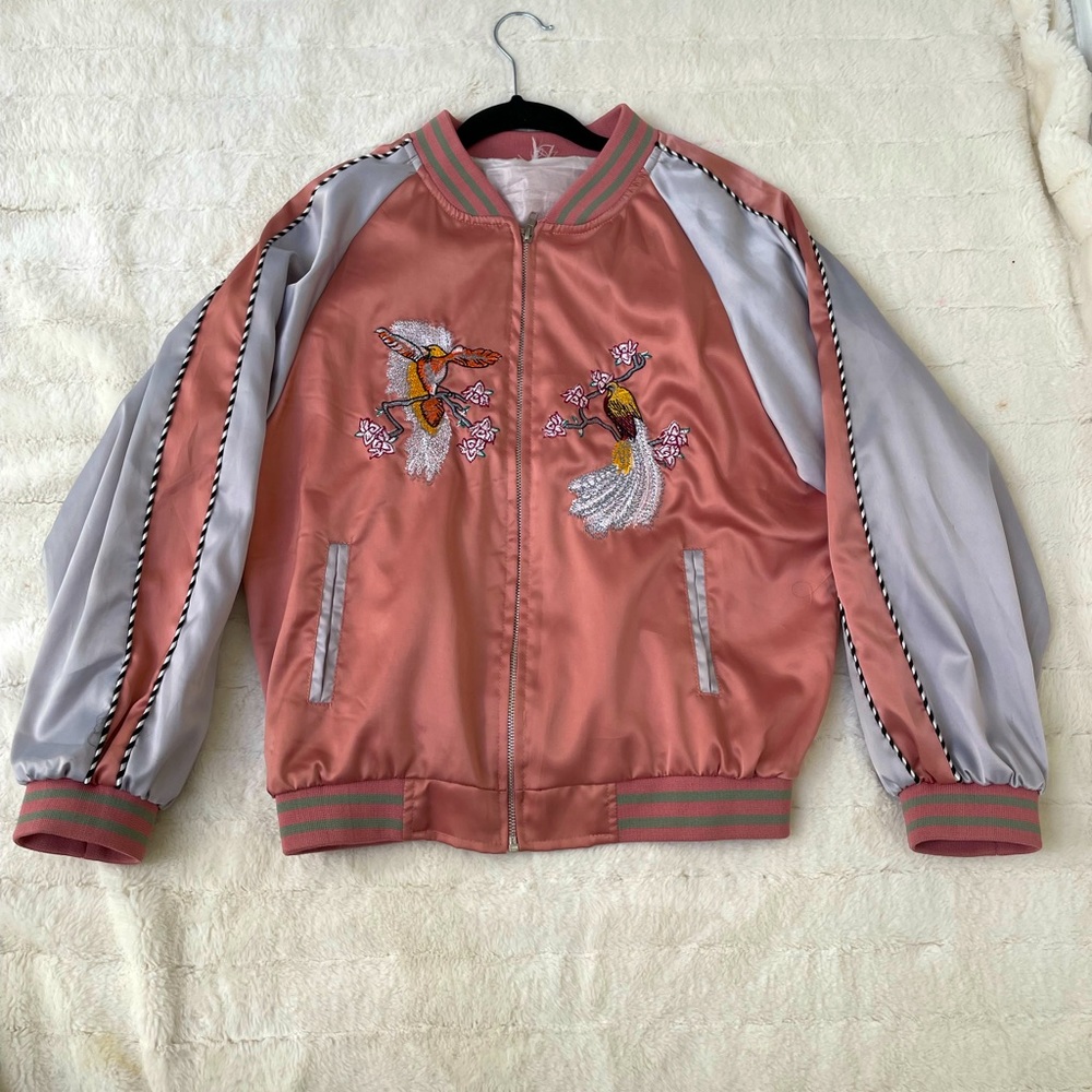 Pink Embroidered Bomber Jacket, Women’s Small/Medium